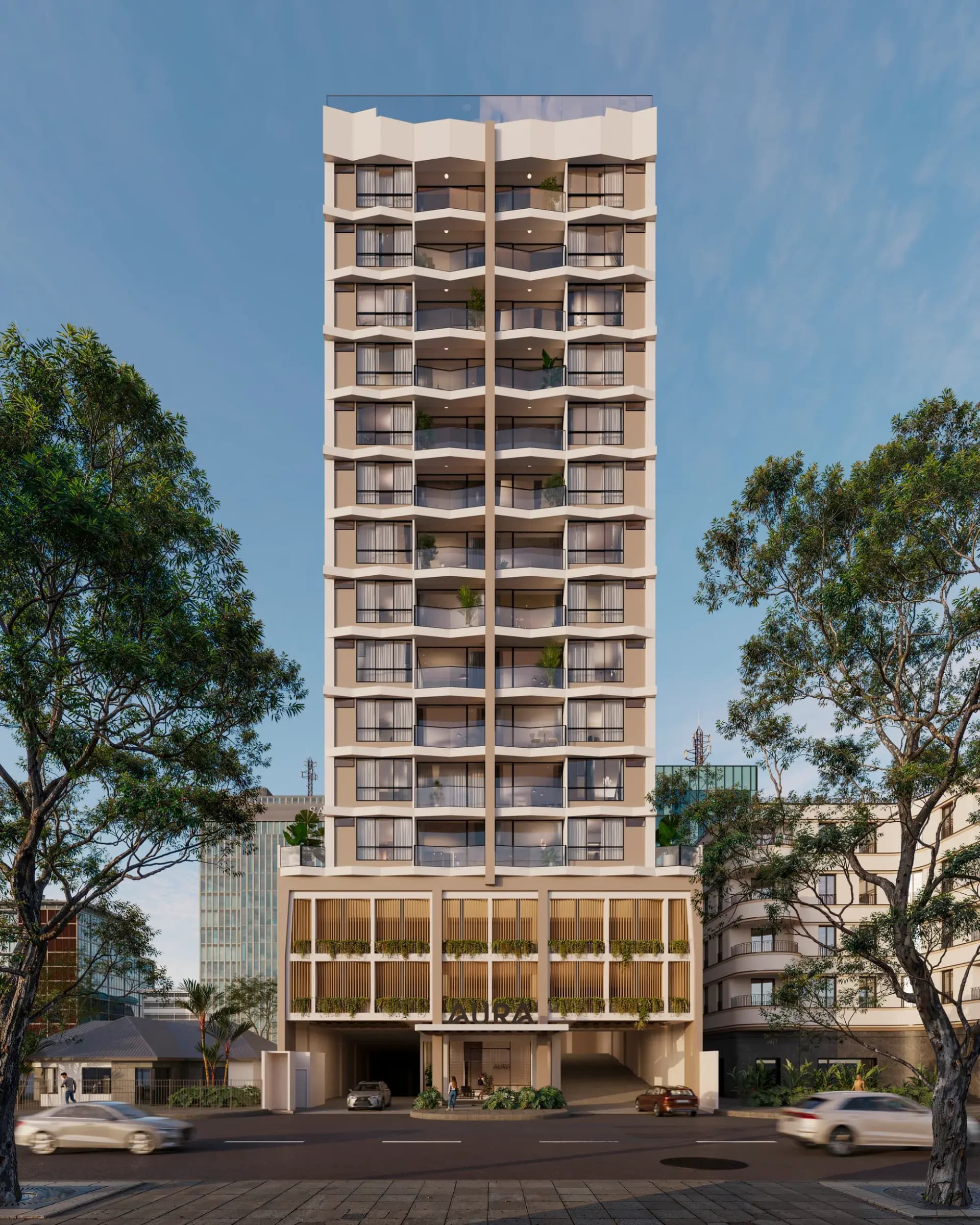 Fachada del proyecto AURA en Obarrio, Ciudad de Panamá